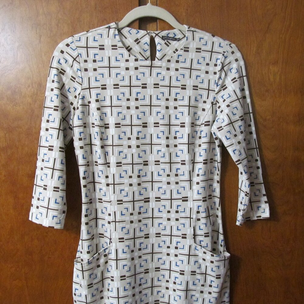 J. McLaughlin Geometric Print Dress Pockets 3/4 Sleeves - Size XS - Picture 2 of 7